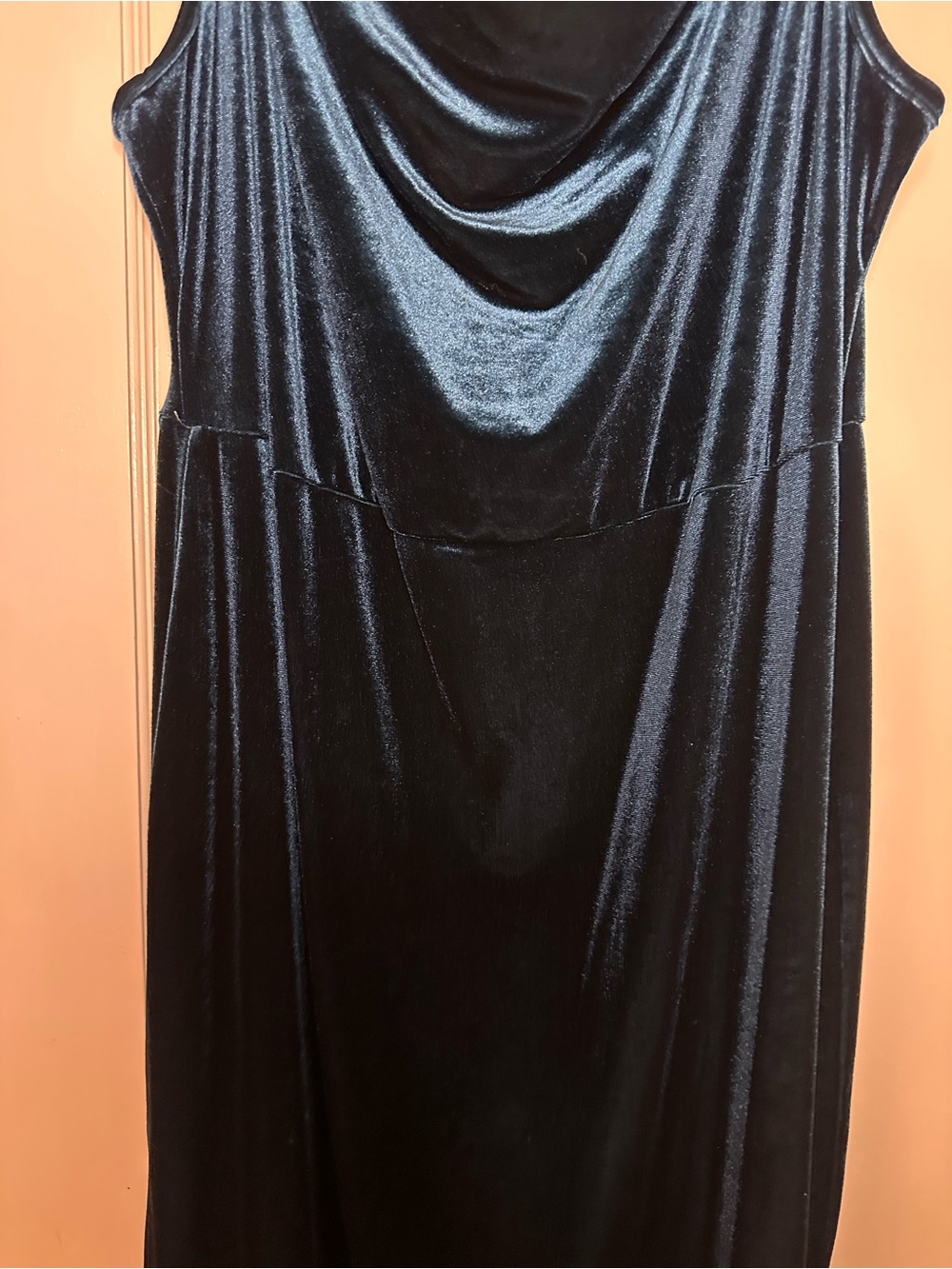 Women's Velvet Cowl Neck Slip Dress - Deep Teal - Picture 5 of 7